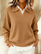 V-Neck Jumper with Collar for Women
