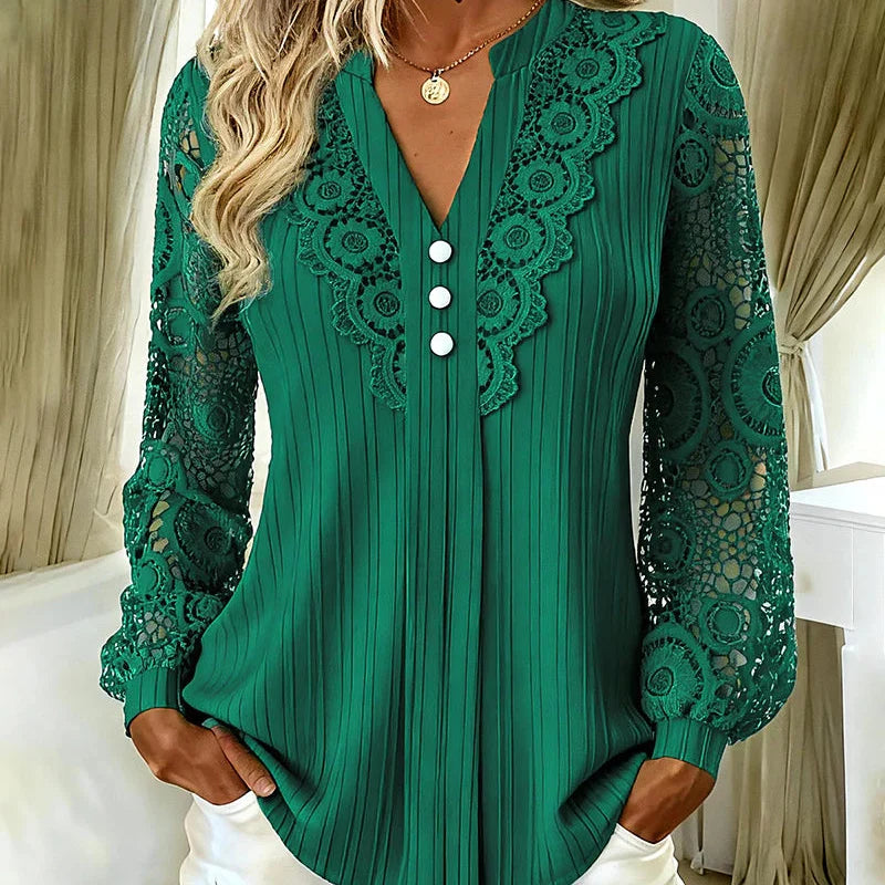 Nadia | Pleated Blouse with Lace Sleeves