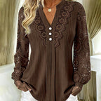 Nadia | Pleated Blouse with Lace Sleeves