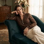 Nadia | Pleated Blouse with Lace Sleeves