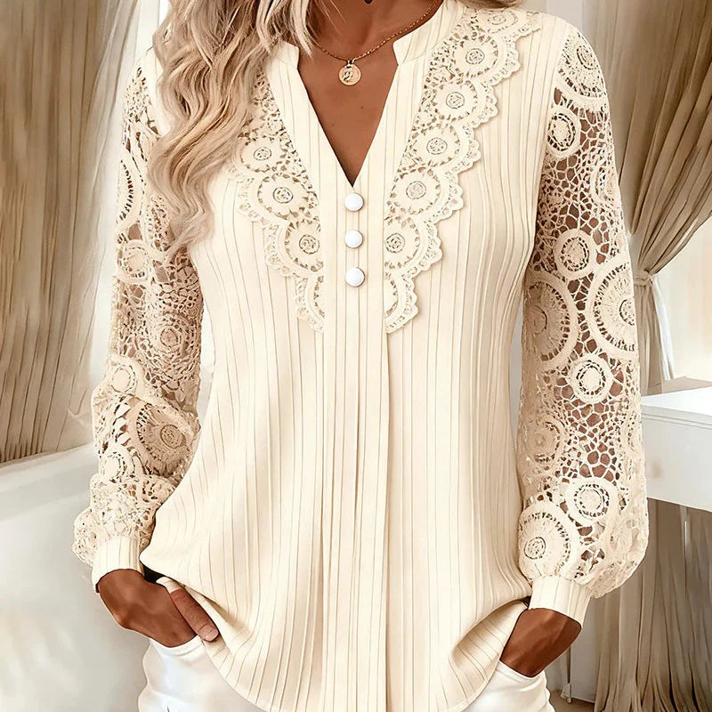 Nadia | Pleated Blouse with Lace Sleeves