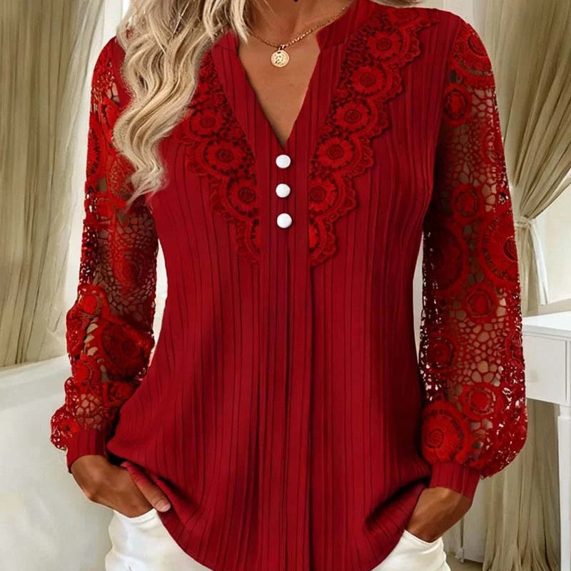Nadia | Pleated Blouse with Lace Sleeves