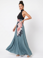 Olympas Halter Bodice Floral Skirt Maxi Dress