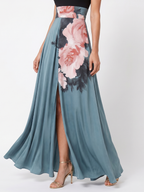 Olympas Halter Bodice Floral Skirt Maxi Dress