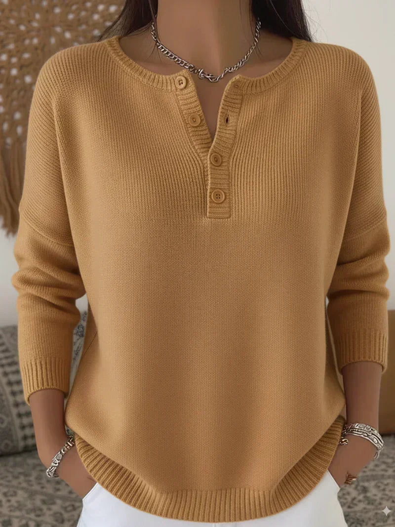 Henley Button-Up Knit Jumper for Women