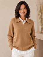 V-Neck Jumper with Collar for Women