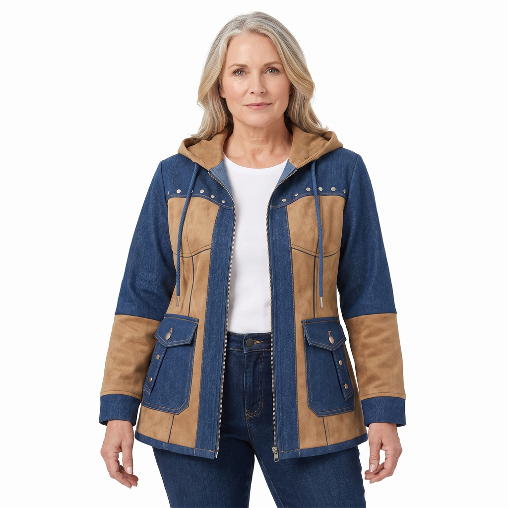 Adriana | Navy and camel hooded vest