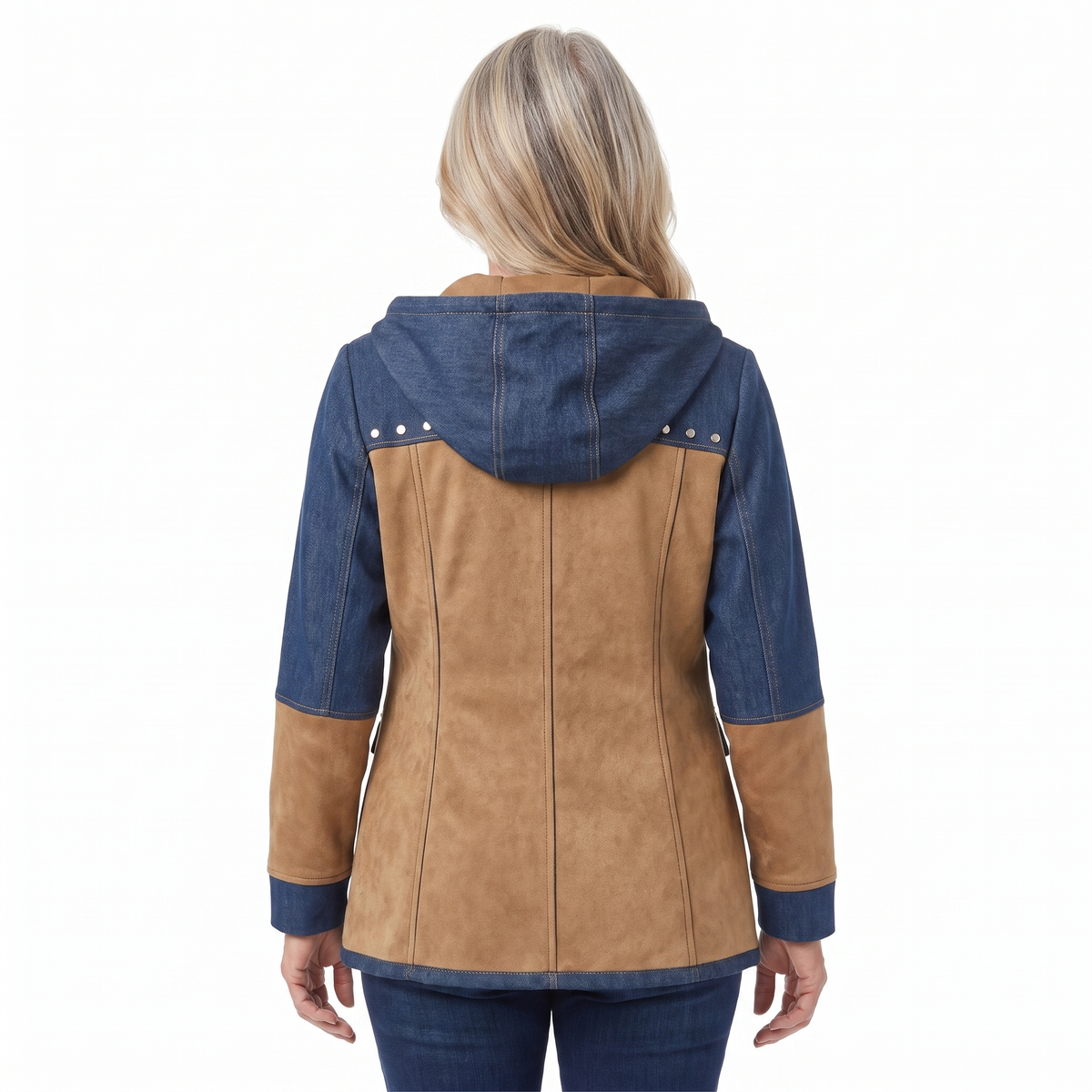 Adriana | Navy and camel hooded vest