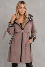 Women’s Hooded Lightweight Rain Jacket With Check Trim