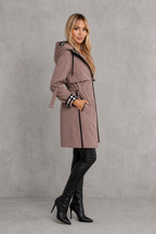 Women’s Hooded Lightweight Rain Jacket With Check Trim